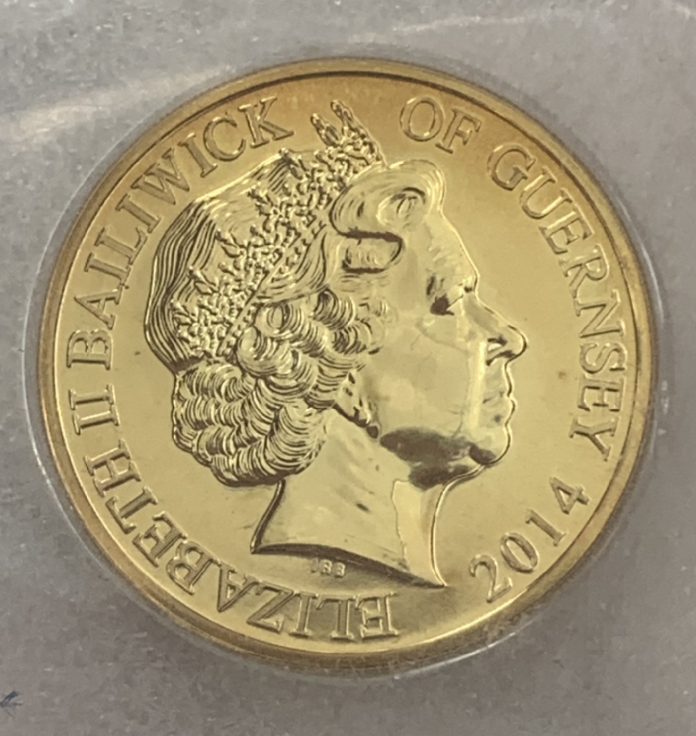 全新2014英属根西岛50便士 (对时代的反思钻石周年纪念） 彩色铜镀金克朗型纪念币
