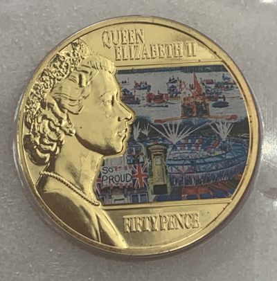 英属泽西岛2014年50便士(时代的反映2012-欢庆的一年)彩色克朗型纪念币   - 英属泽西岛2014年50便士(时代的反映2012-欢庆的一年)彩色克朗型纪念币  