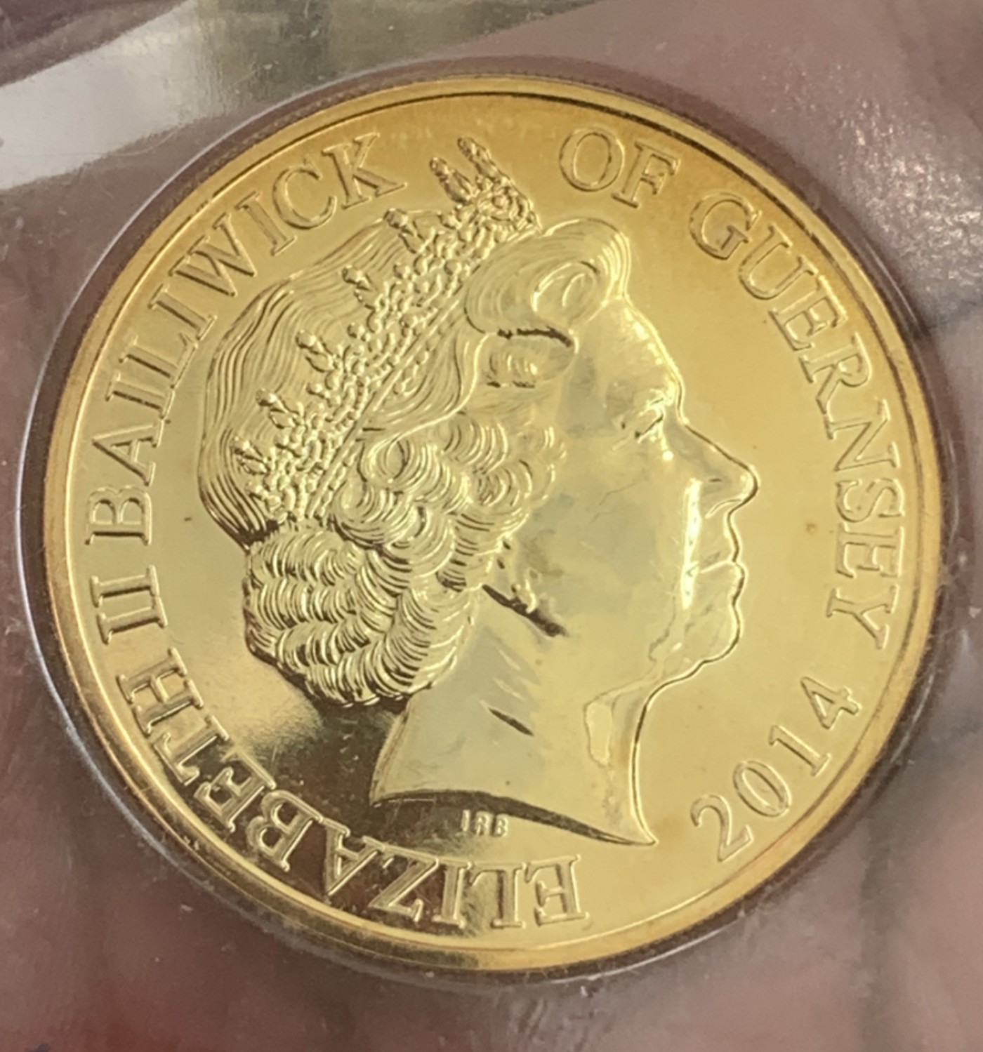 全新2014英属根西岛50便士 (对时代的反思钻石周年纪念） 彩色铜镀金克朗型纪念币