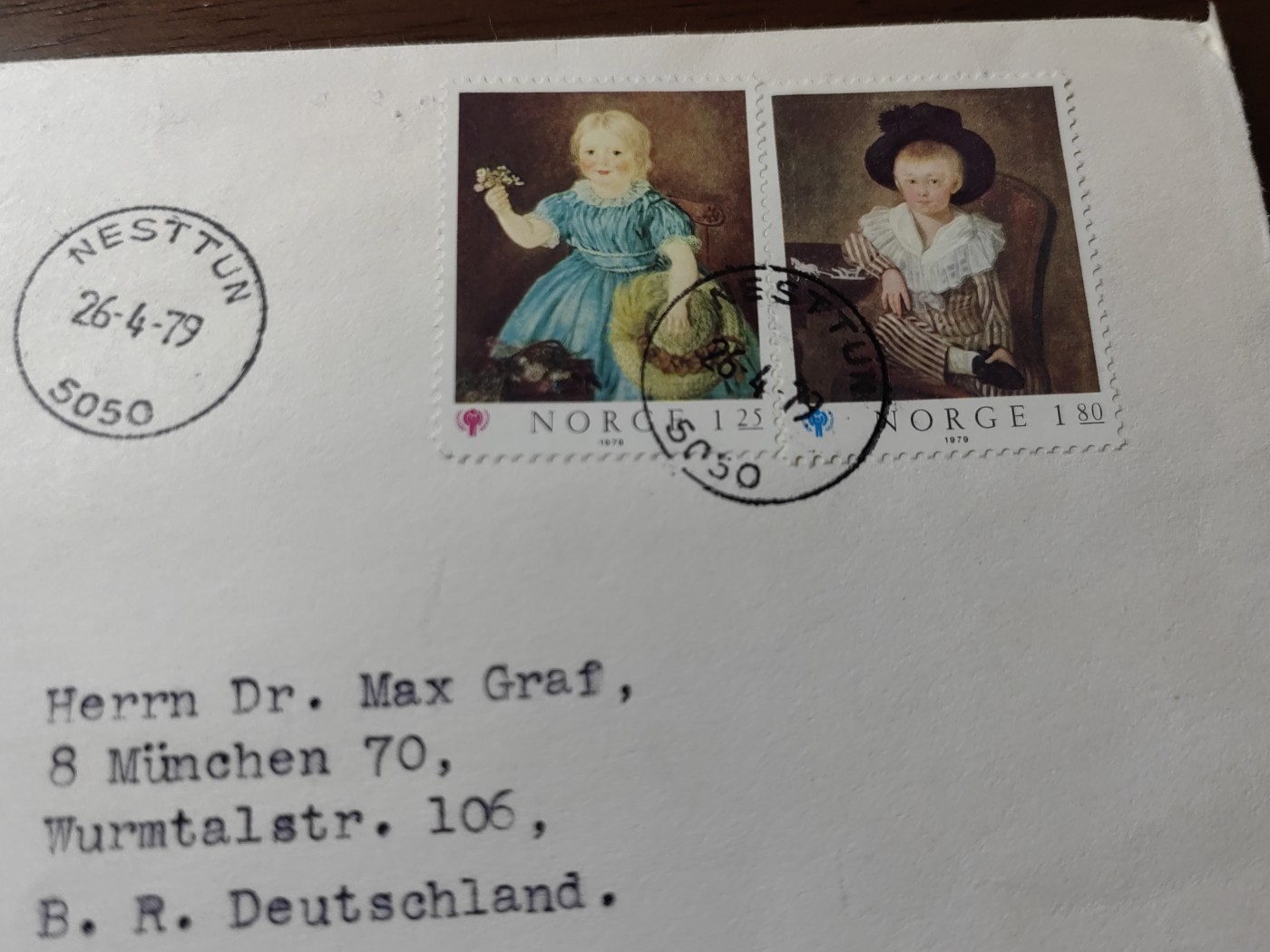 精选邮品专场（秒杀）第①⑨场 挪威 1979 儿童节日快乐 首日封 实寄