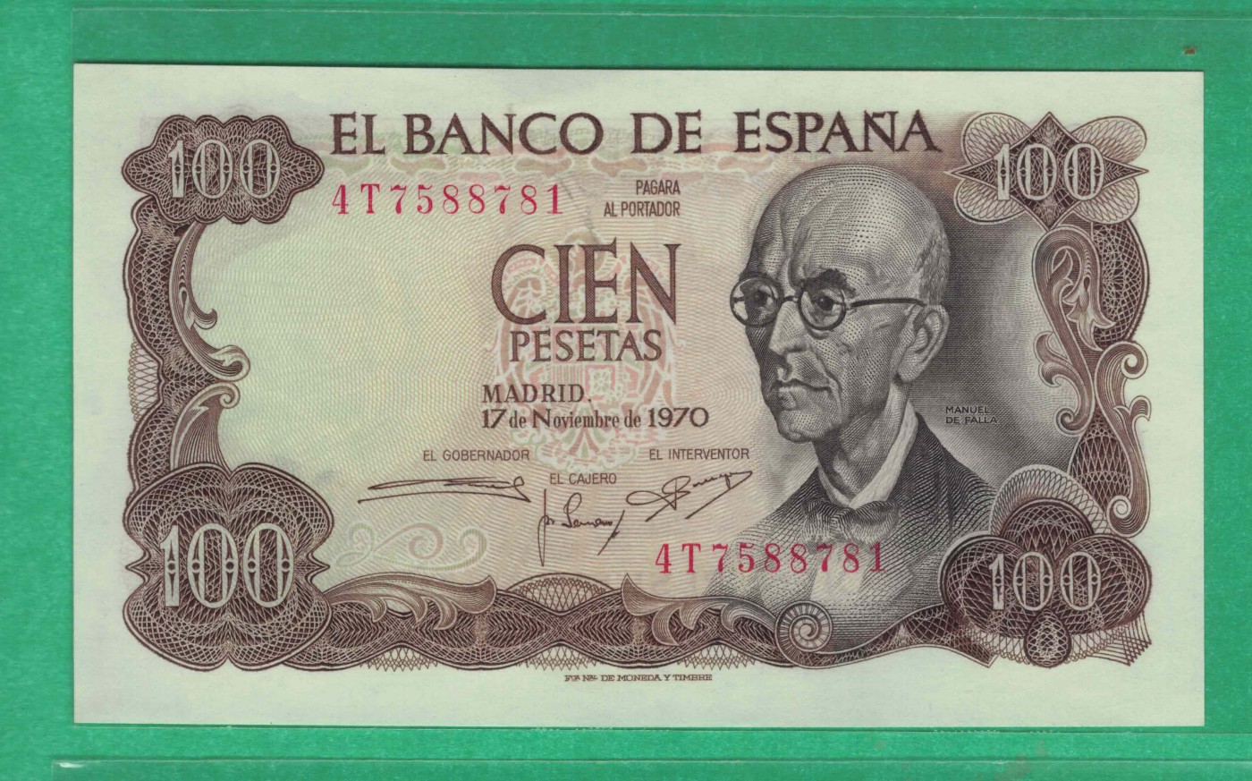 西班牙100比塞塔 1970年(1974年) P-152a 欧洲纸币 实物如图 UNC