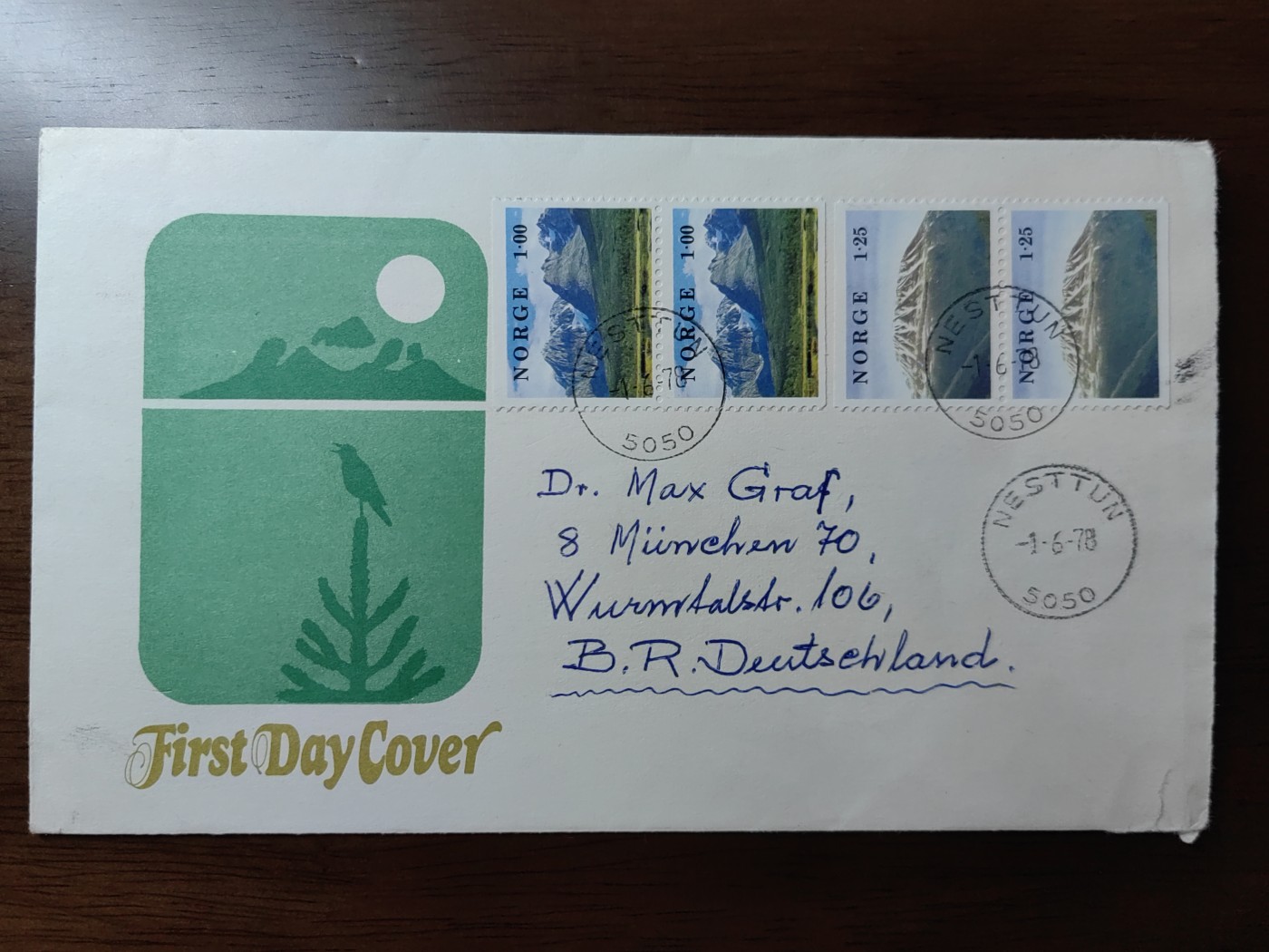 精选邮品专场（秒杀）第①⑨场 挪威1978旅游风光：著名山峰，南莱纳根山2全 首日封