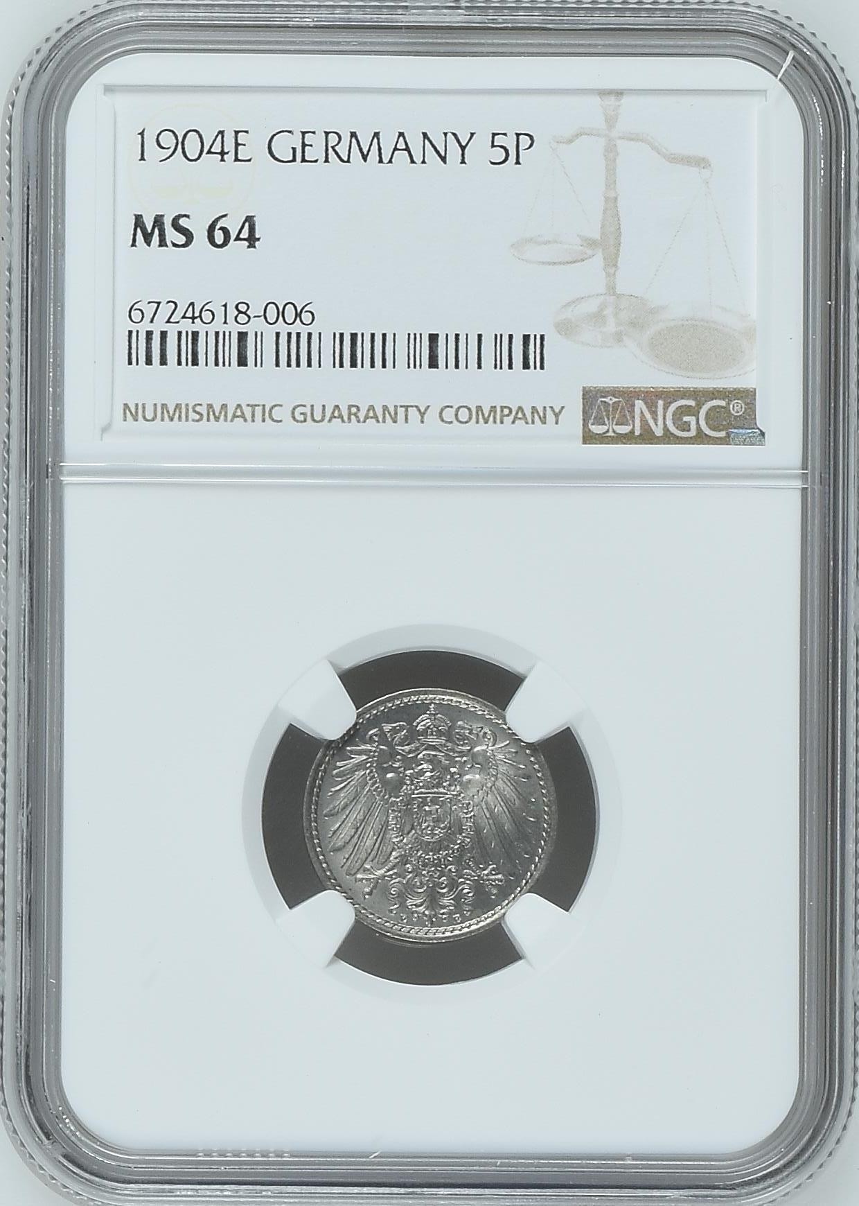 和十月告别 少见年份，1904E GERMANY 5分尼镍币