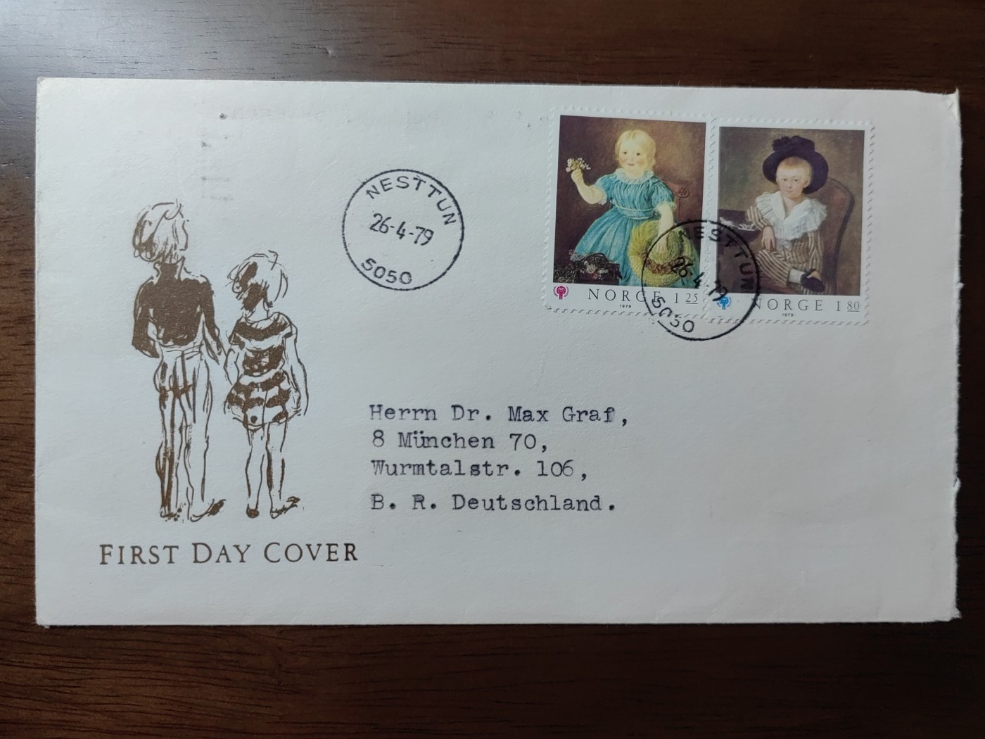 精选邮品专场（秒杀）第①⑨场 挪威 1979 儿童节日快乐 首日封 实寄