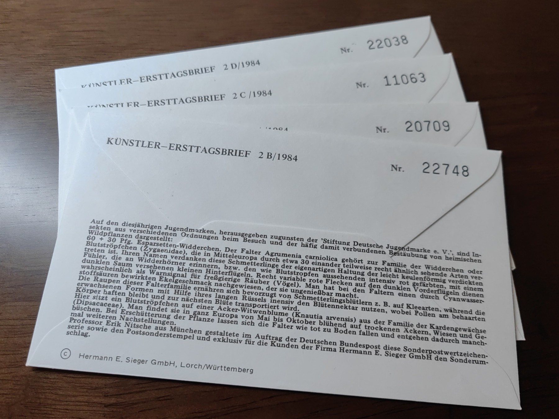 精选邮品专场（秒杀）第①⑨场 德国 西柏林1984年授粉昆虫 蜜蜂 动物 花卉 4全 