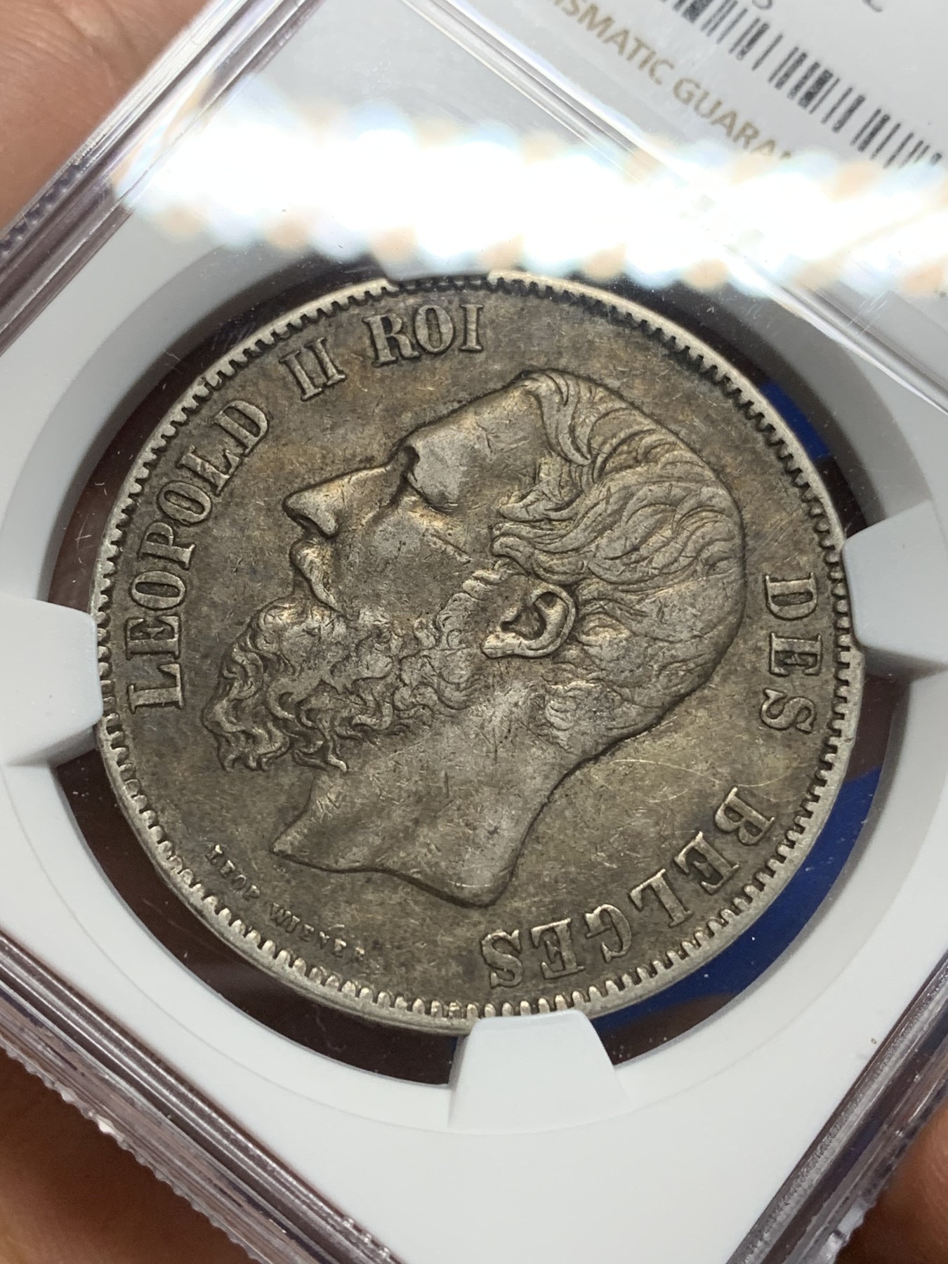 《竞宝斋》第210场-周日，周一 2场 (全场包邮) NGC XFD 比利时1869年利奥波德二世5法郎银币