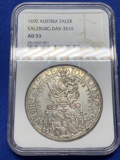 《竞宝斋》第211场-周日，周一 2场 (全场包邮) - NGC AU53 神圣罗马帝国萨尔茨堡抱婴泰勒大银币 深打 反正面人物全脸
