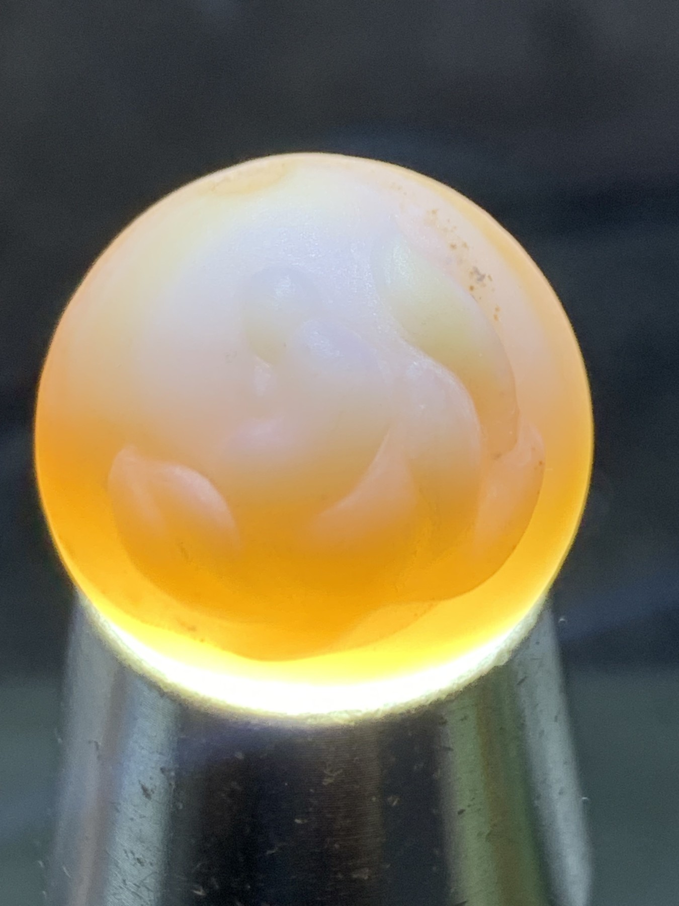 精美高玉化亚光海洋玉髓手工俏色巧雕花开见佛随形2.0圆珠一个