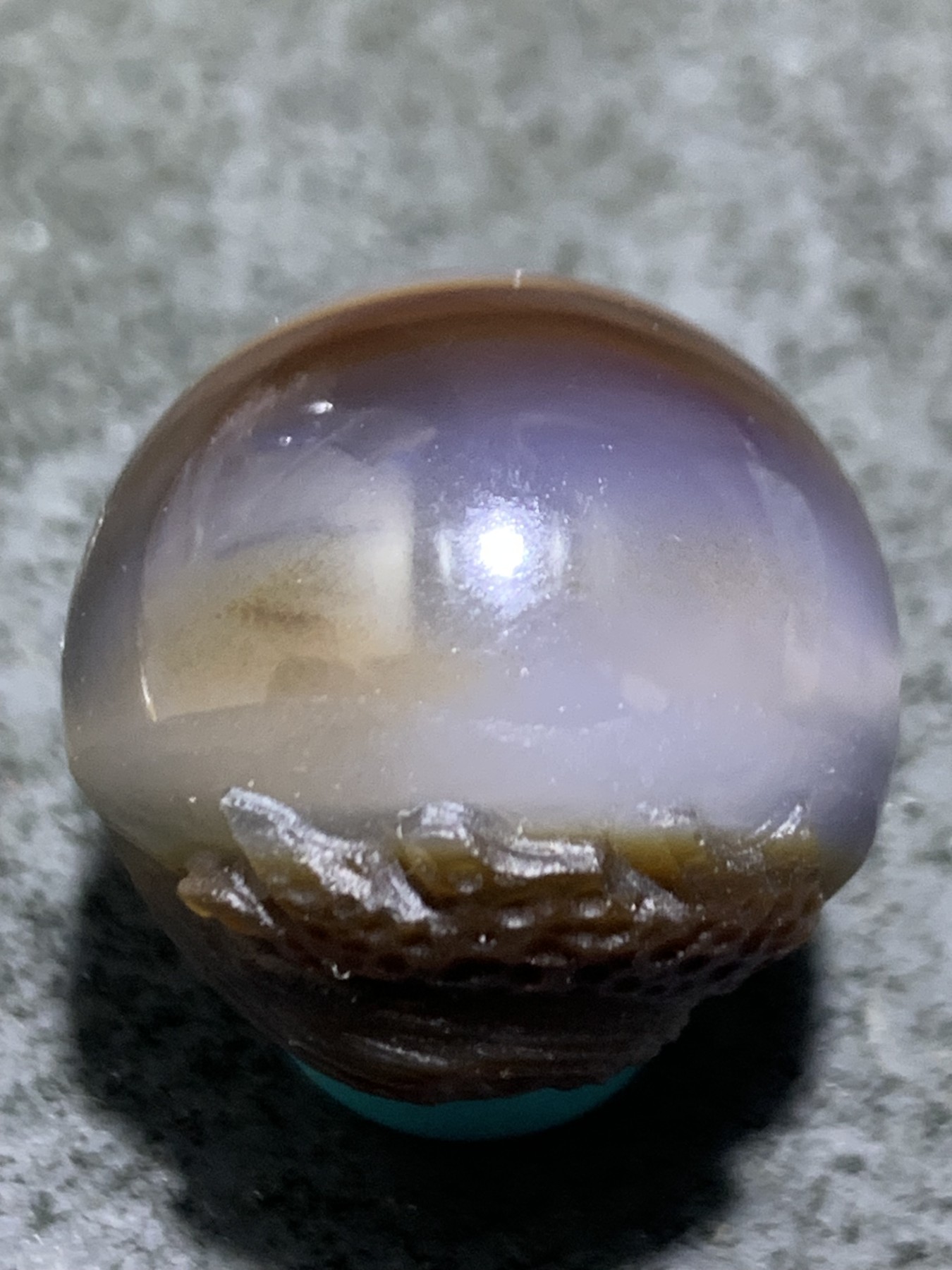 精美亚光高玉化巴西玛瑙手工俏色巧雕雄鸡2.0圆珠一个！
