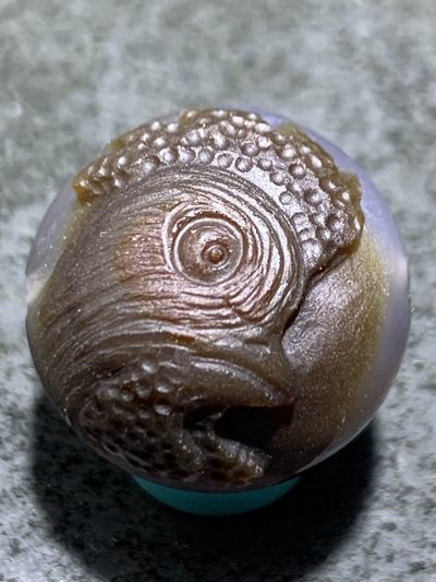 精美亚光高玉化巴西玛瑙手工俏色巧雕雄鸡2.0圆珠一个！ - 精美亚光高玉化巴西玛瑙手工俏色巧雕雄鸡2.0圆珠一个！