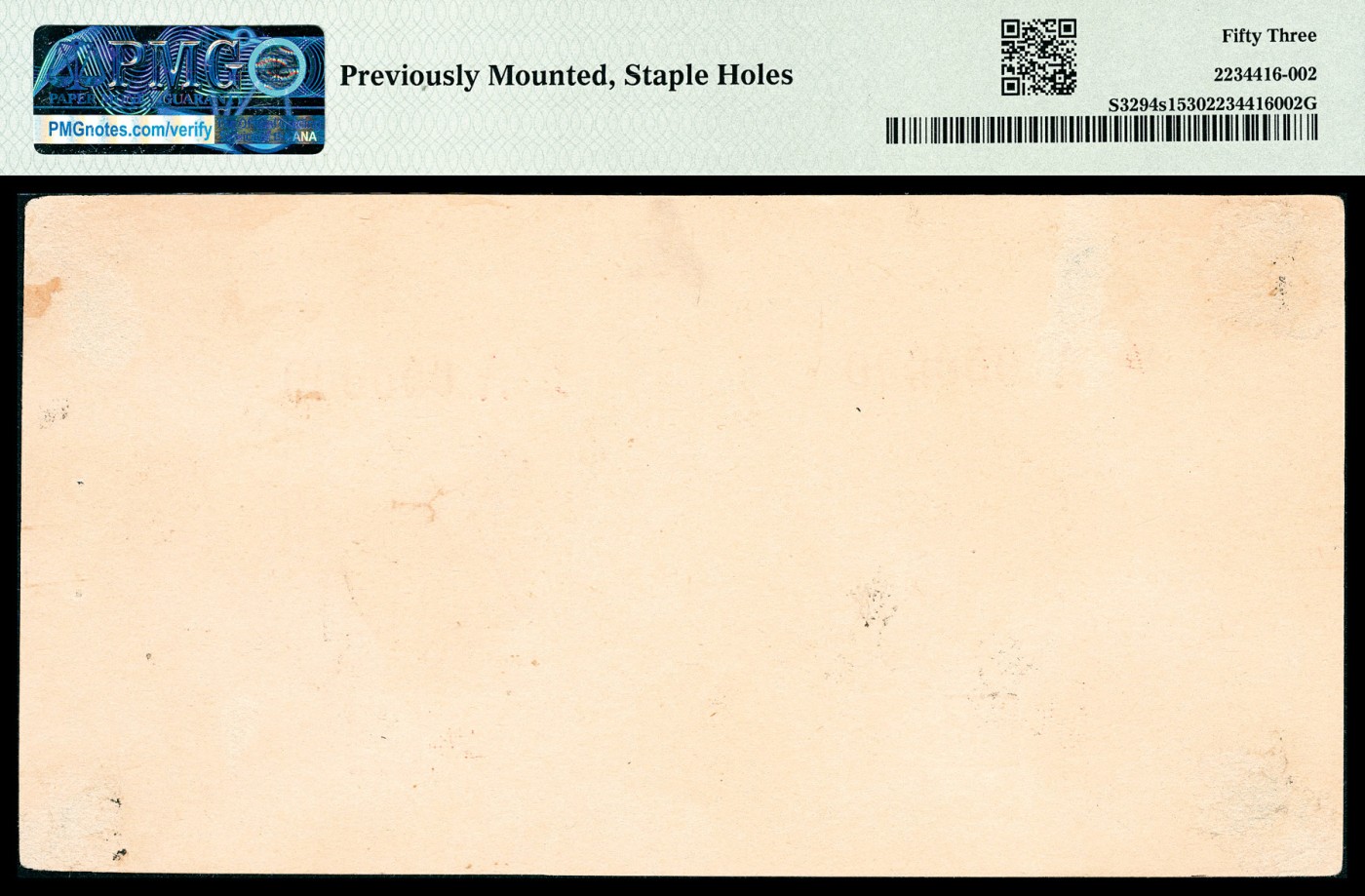 金玉满堂-2023年宜和秋季拍卖-纸币专场 民国二十九年（1940年）西北农民银行壹圆，绿色马拉犁图，单面样本，正背面各一枚，正面PMG 53，Previously Mounted，Staple Holes；背面PMG 53 NET，Previously Mounted，Tear，Staple Holes，均为唯一冠军分。