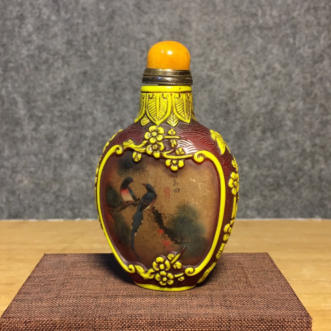 琉璃雕刻内画鼻烟壶， 琉璃雕刻内画鼻烟壶，