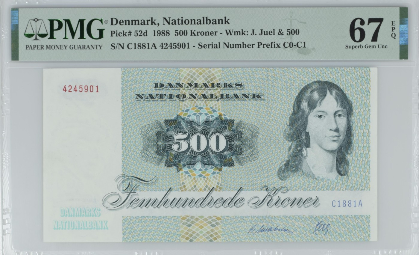 收藏联盟Quantum Auction 第300期拍卖  丹麦1988年500克朗 PMG67 大蜥蜴