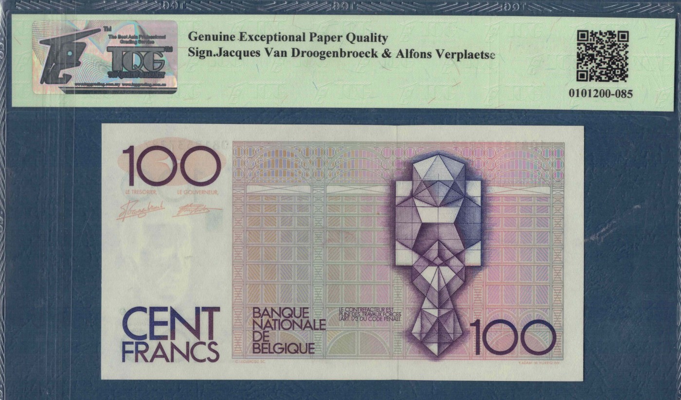 比利时100法郎 1982年至1994年 P-142a 签名少 无4 欧洲 实物图 UNC