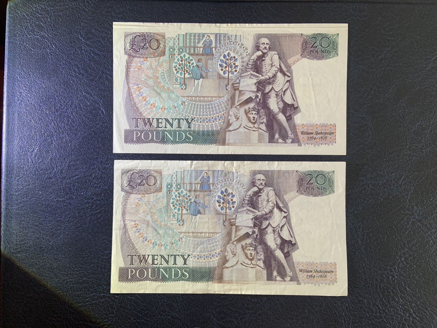 收藏联盟Quantum Auction 第300期拍卖  英国1988-91年20镑2张 品相如图 莎士比亚