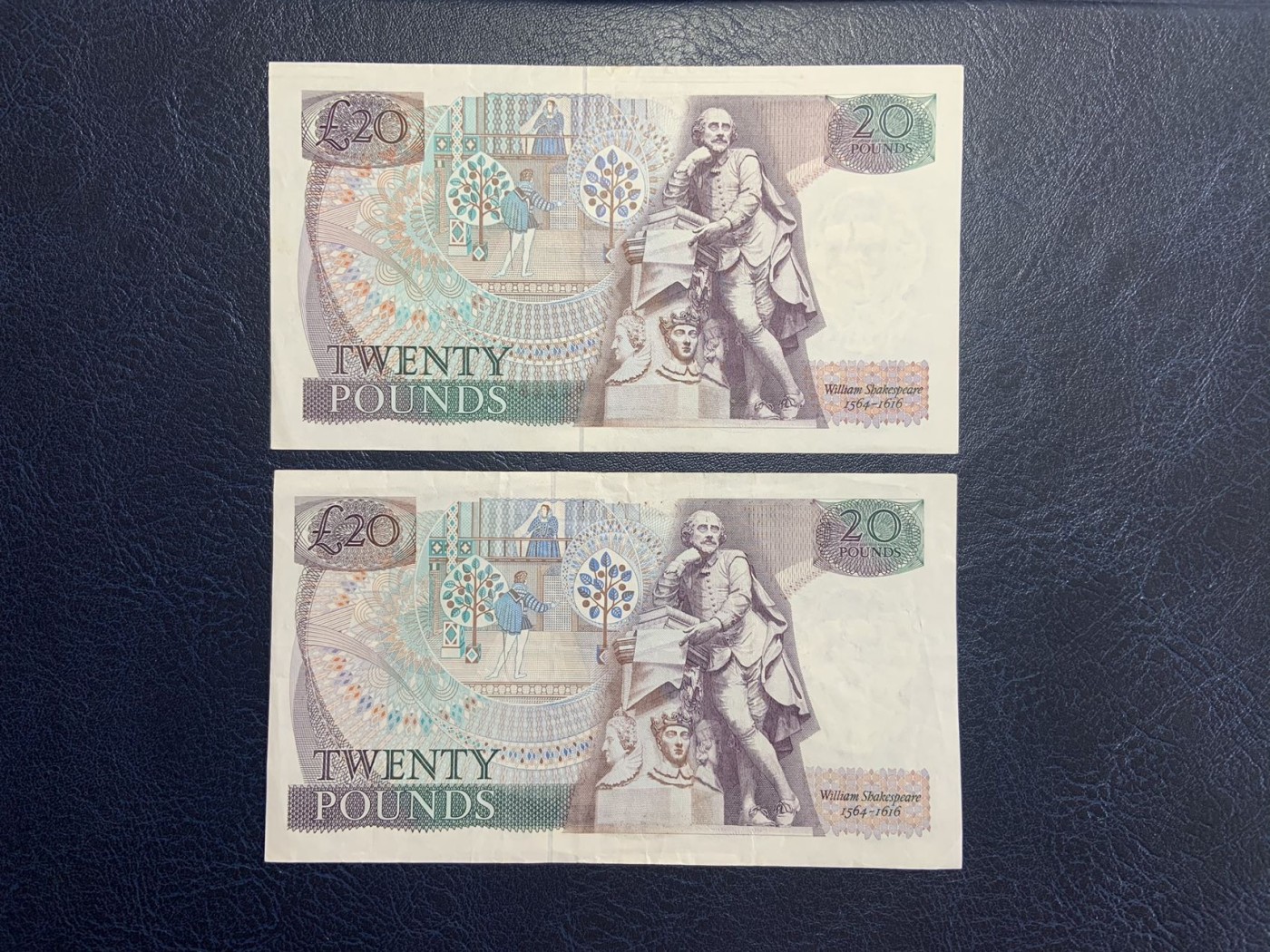 收藏联盟Quantum Auction 第300期拍卖  英国1988-91年20镑2张 品相如图 莎士比亚