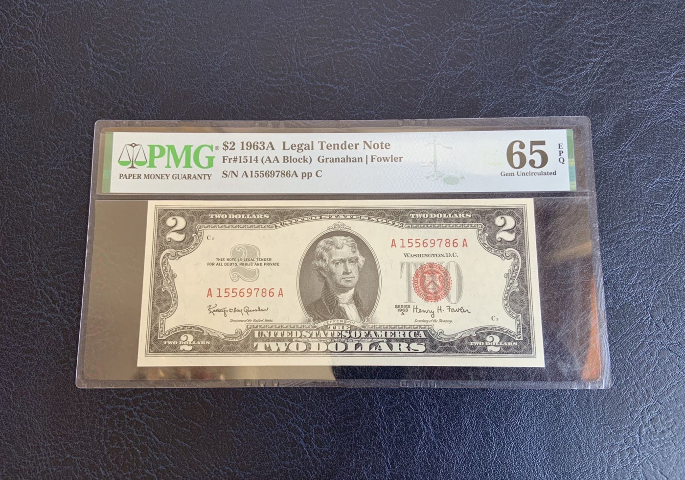 收藏联盟Quantum Auction 第300期拍卖  美国1963年政府券2元 PMG65 AA冠 号码无4
