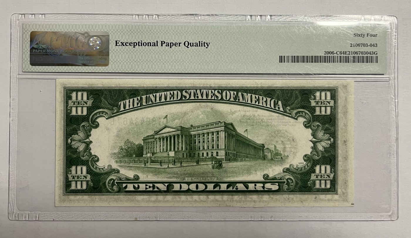 Chase Auction 第25期 - - 外钞、民国钞和人民币混合场！ 1934A版 10美元 联邦储备券  PMG老壳严格评级 64EPQ