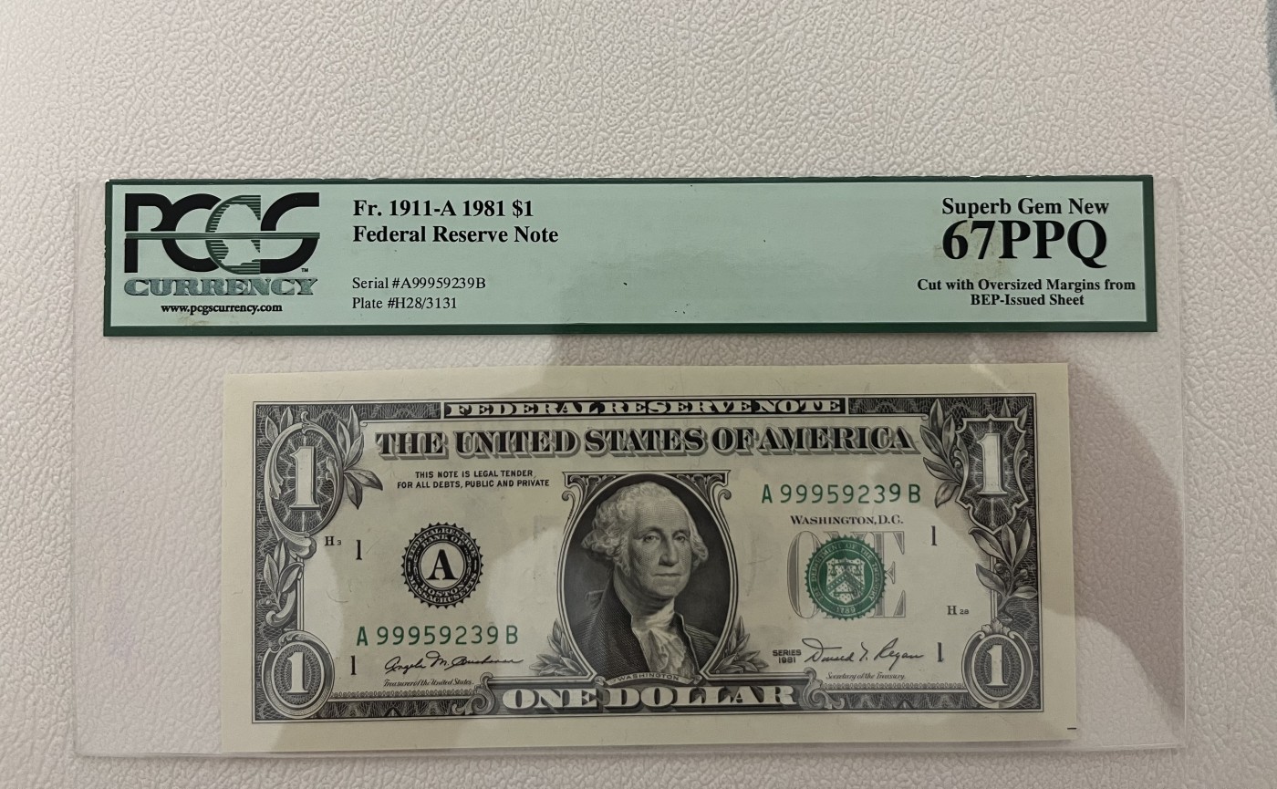 Chase Auction 第25期 - - 外钞、民国钞和人民币混合场！ 1981正版 1美元 联邦储备券 大尺寸 PCGS严格评级67PPQ