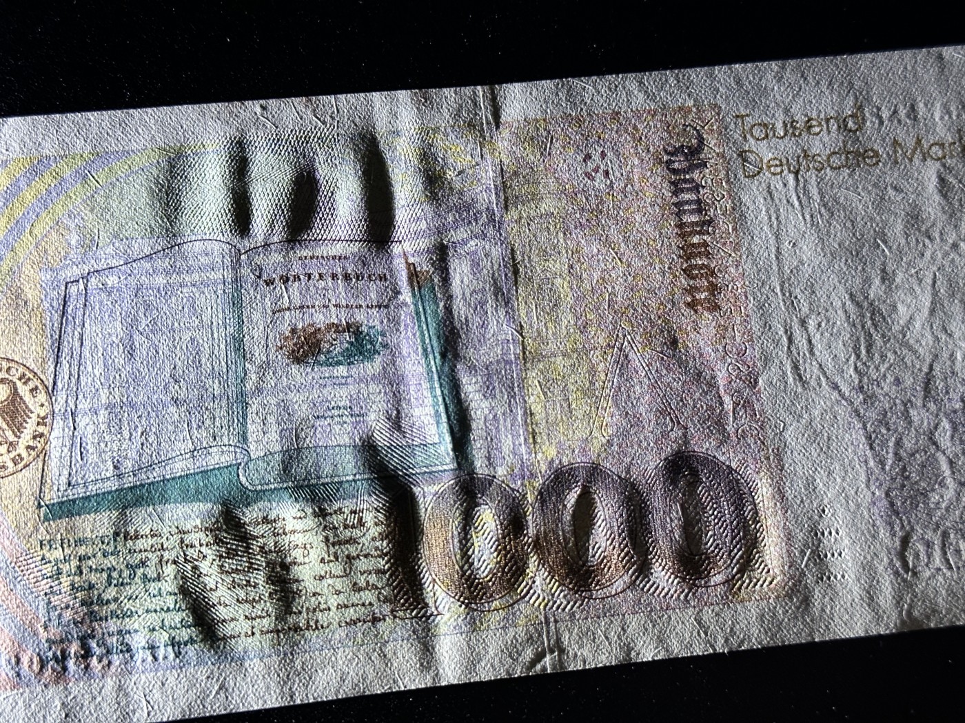 《外钞收藏家》第三百三十期 1991年德国1000马克 格林兄弟 AA冠 全新 基本没问题 中间有点安全压痕少许漏墨