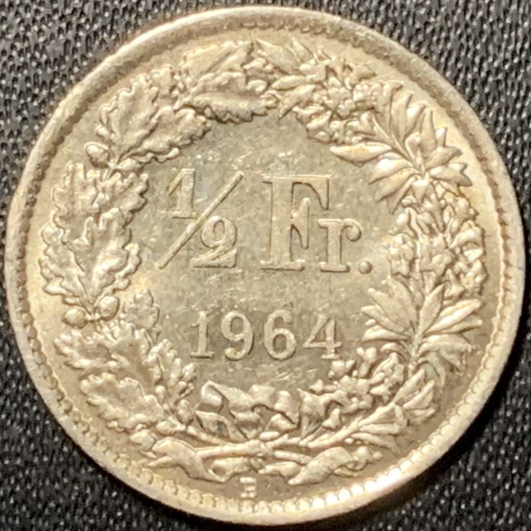 紫瑗钱币——第322期拍卖 瑞士 1964年 赫尔维蒂亚 1/2法郎 2.5克 0.835银 UNC