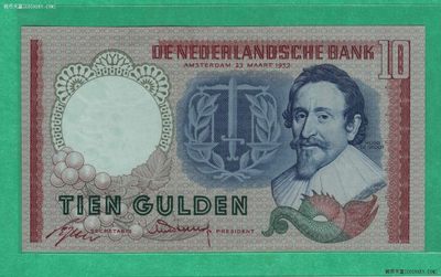 荷兰10盾 1953年 克劳斯目录P-85 55双尾 欧洲纸币 实物图 UNC - 荷兰10盾 1953年 克劳斯目录P-85 55双尾 欧洲纸币 实物图 UNC