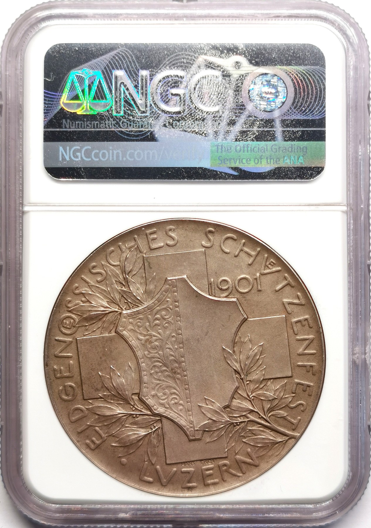 凡希社世界钱币微拍第二百五十三期 1901瑞士卢塞恩射击节纪念银章NGC-MS64