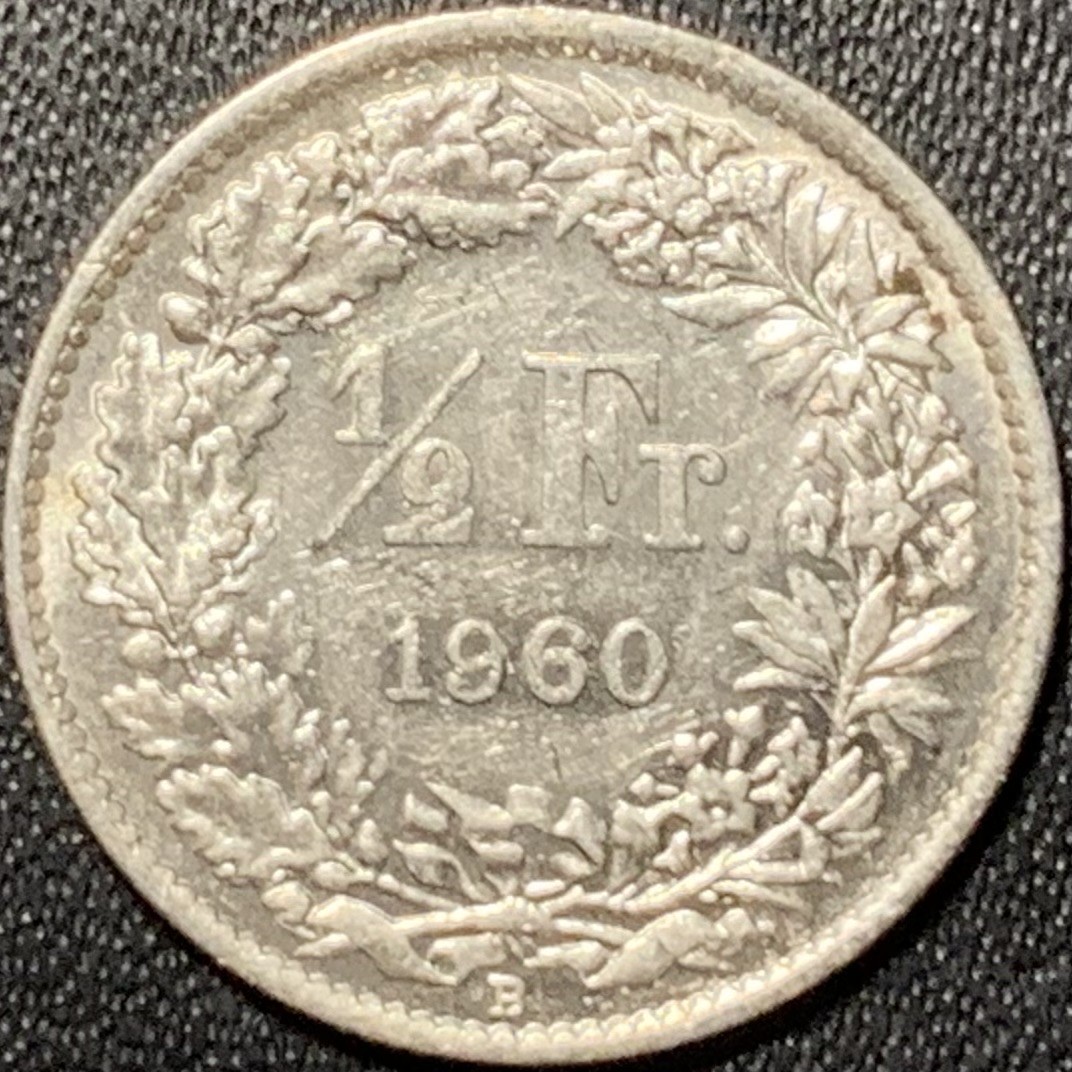 紫瑗钱币——第322期拍卖 瑞士 1960年 赫尔维蒂亚 1/2法郎 2.5克 0.835银 UNC