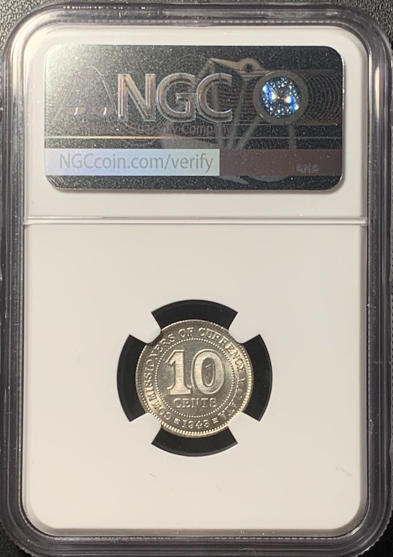 紫瑗钱币——第322期拍卖 马来亚 1943年 乔治六世 10分 银币 NGC MS64