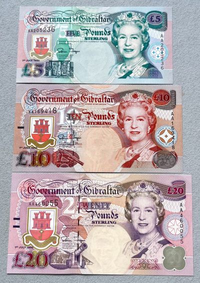 沙俄苏联、英国英属、法国、法属印支、南北越南，彼得堡世界钱币勋章拍卖第77期 - 直布罗陀1995年5、10、20元纸币3枚套，UNC全新品相，高值品种
