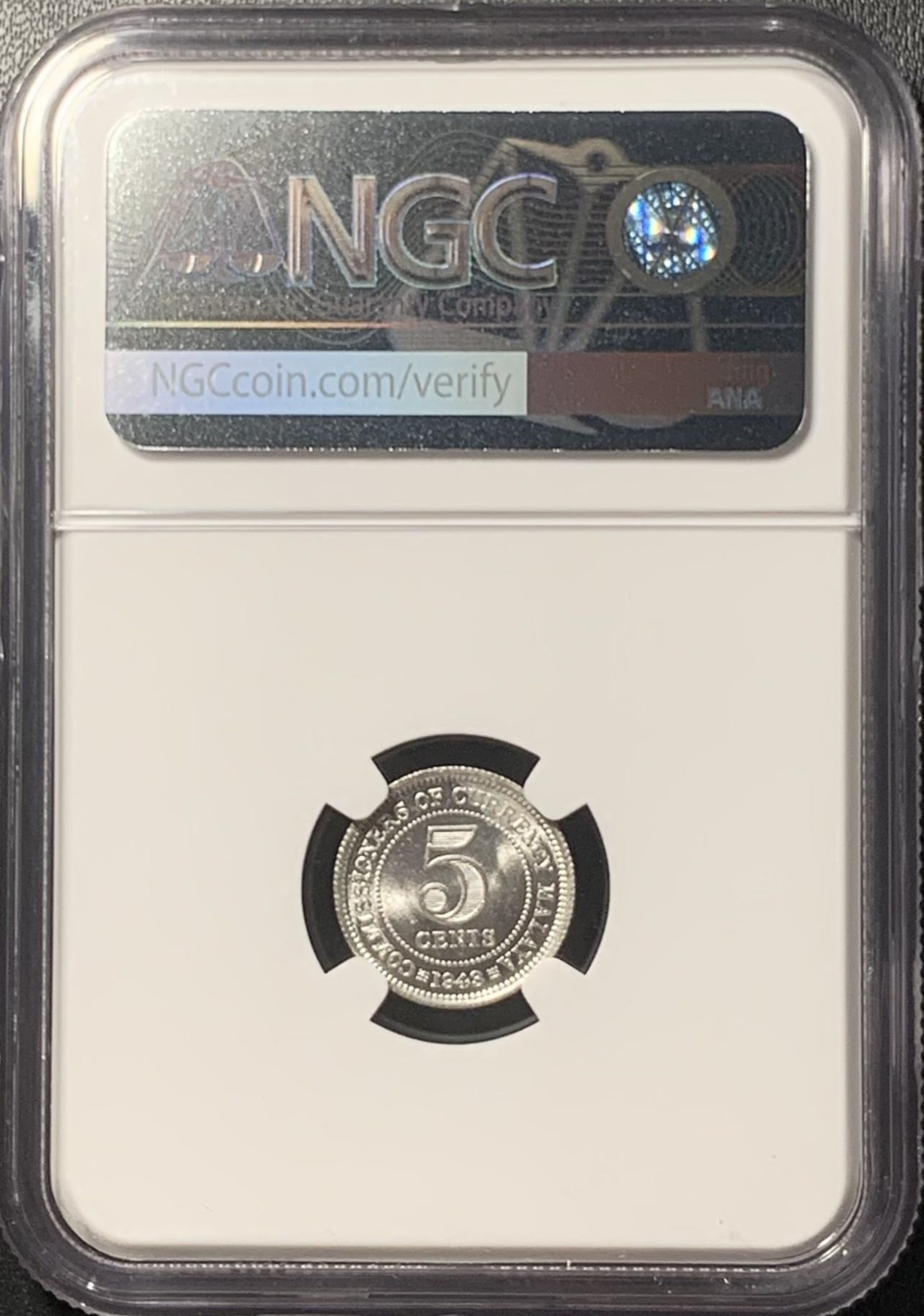 紫瑗钱币——第322期拍卖 马来亚 1943年 乔治六世 5分 银币 NGC MS64