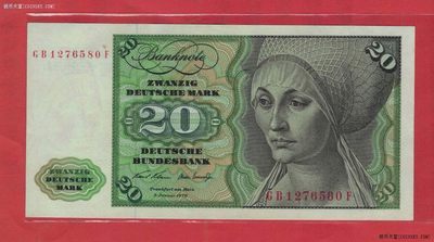 德国(联邦德国 西德)20马克 1970年 无4 P-32a 欧洲纸币 实物图 AUNC - 德国(联邦德国 西德)20马克 1970年 无4 P-32a 欧洲纸币 实物图 AUNC