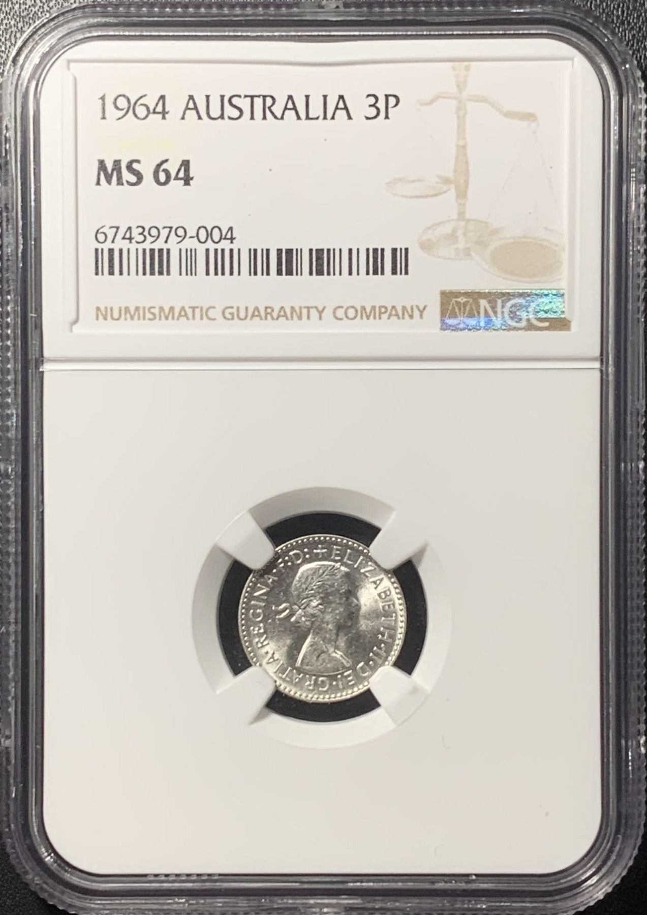 紫瑗钱币——第322期拍卖 澳大利亚 1964年 伊丽莎白二世 3便士 银币 NGC MS64