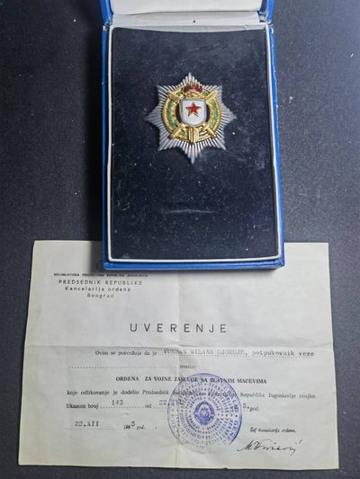 盛世勋华——号角文化勋章邮票专场拍卖第149期 - 南斯拉夫二级军功勋章 银制带900银标 带厂标（萨格勒布） 带原盒 实发带证书（1965年颁发）