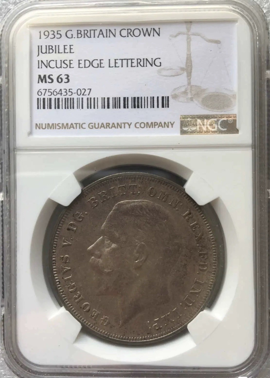 1935年英国乔治五世1克朗木马剑大银币NGC-MS63 1935年英国乔治五世1克朗木马剑大银币NGC-MS63