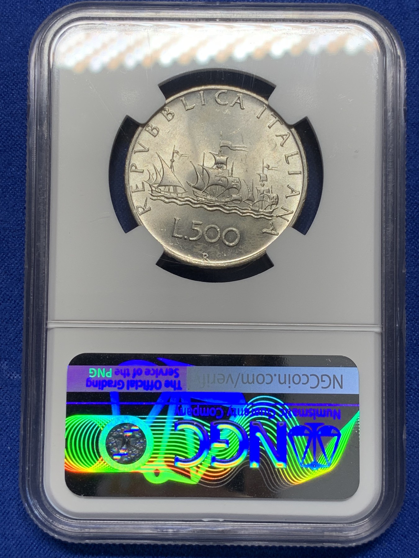 《竞宝斋》第213场-周日，周一 2场 (全场包邮) NGC MS64 意大利1961帆船少女500里拉银币