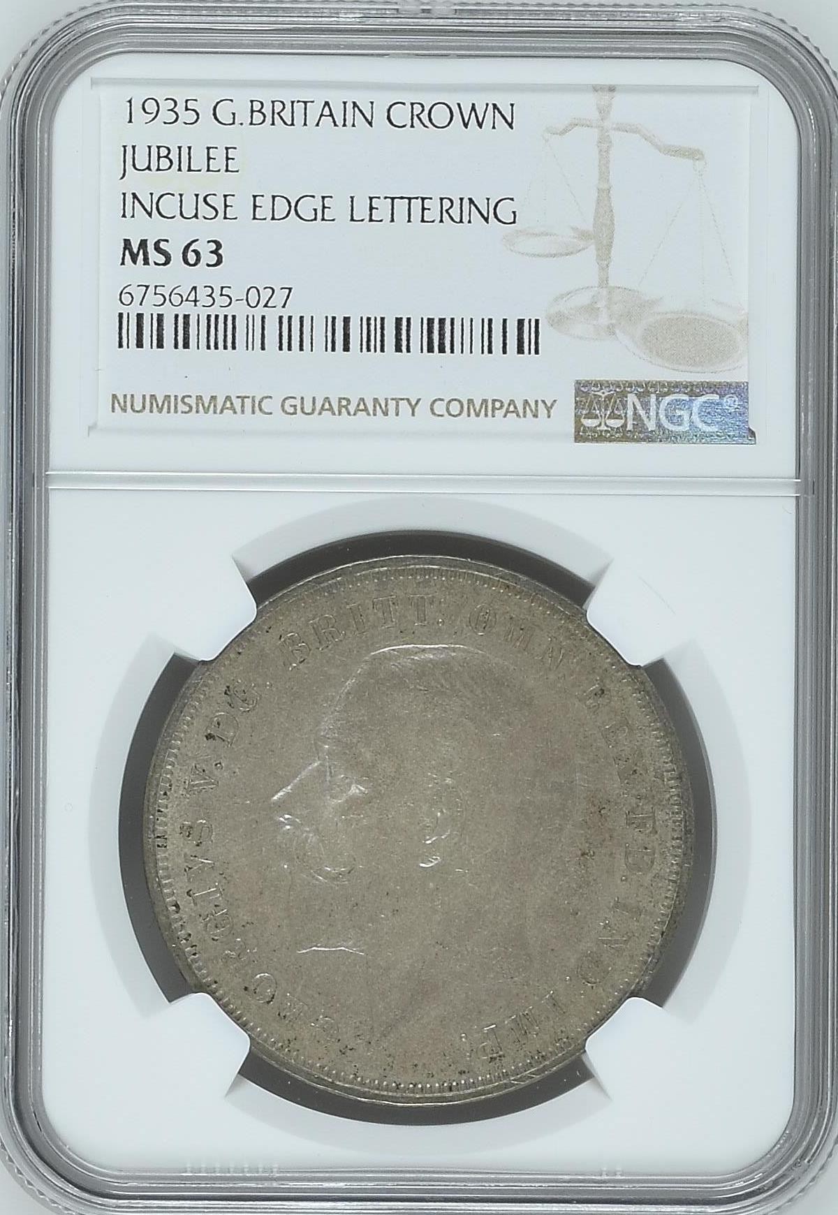 1935年英国乔治五世1克朗木马剑大银币NGC-MS63 1935年英国乔治五世1克朗木马剑大银币NGC-MS63