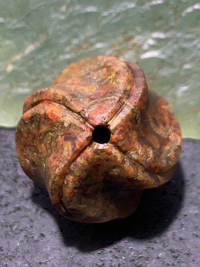 精美高玉化亚光草花战国红玛瑙手工雕刻转纹珠一颗！ - 精美高玉化亚光草花战国红玛瑙手工雕刻转纹珠一颗！