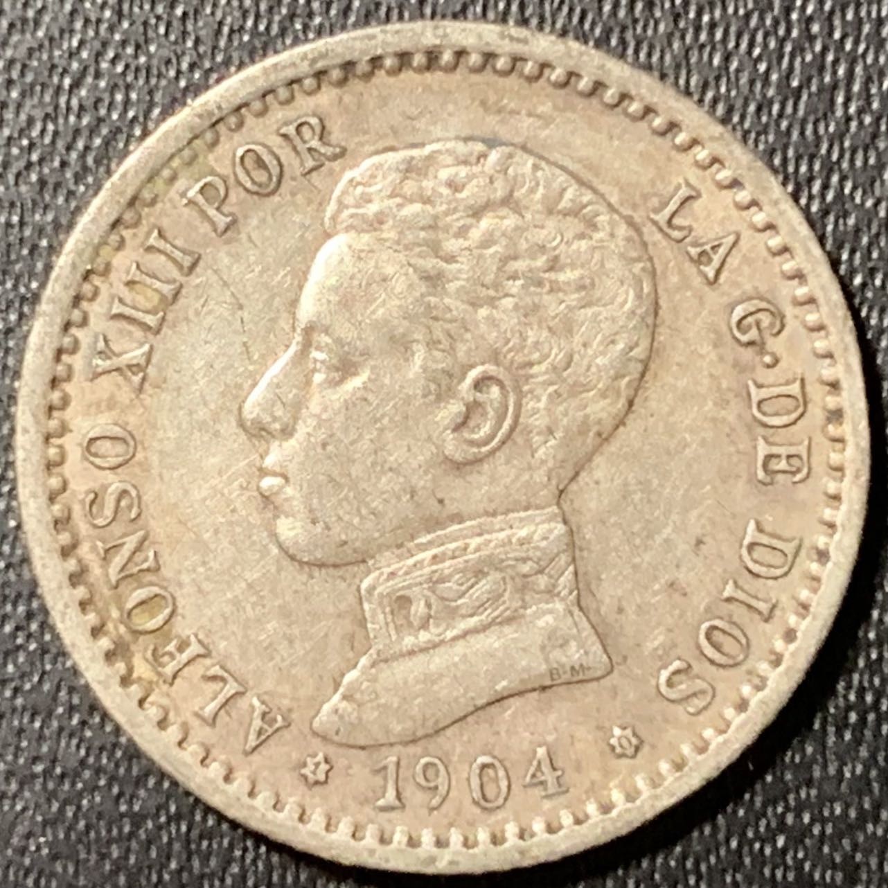 紫瑗钱币——第324期拍卖 西班牙 1904年 阿方索十三世 少年头 50分 2.5克 0.835银