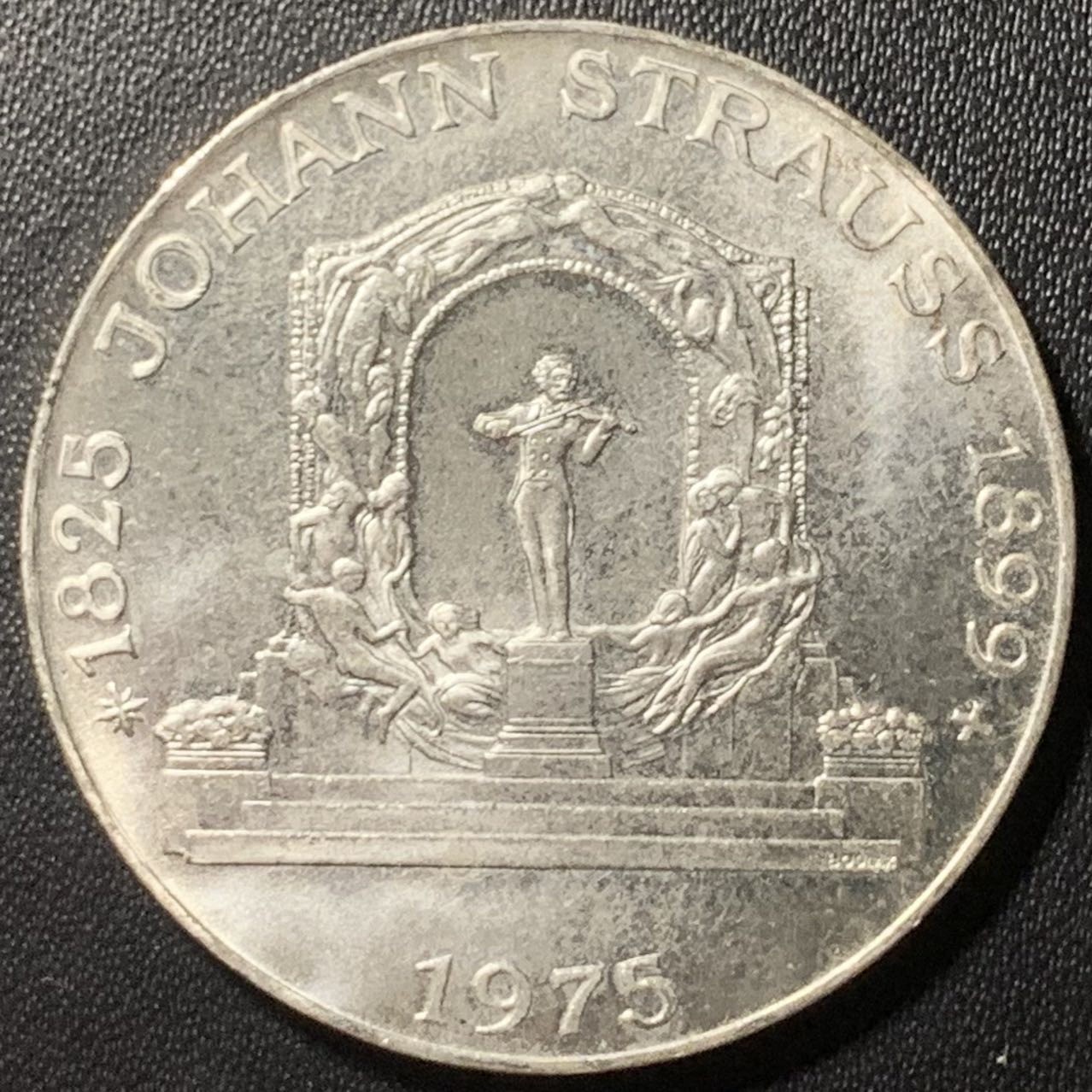 紫瑗钱币——第324期拍卖 奥地利 1975年 约翰 斯特劳斯150周年 100先令 24克 0.64银 UNC