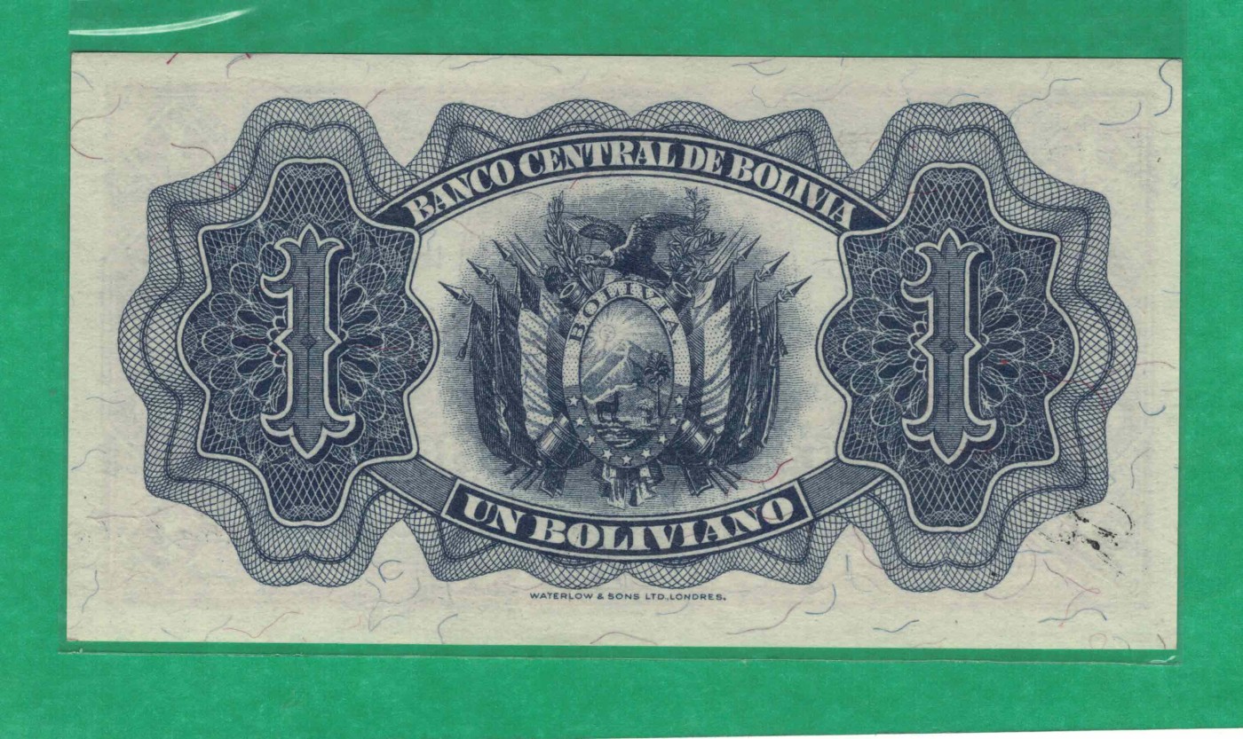 玻利维亚1博利瓦 1928年(1952年) P-128C L16序列 签名少 美洲纸币 实物图 UNC
