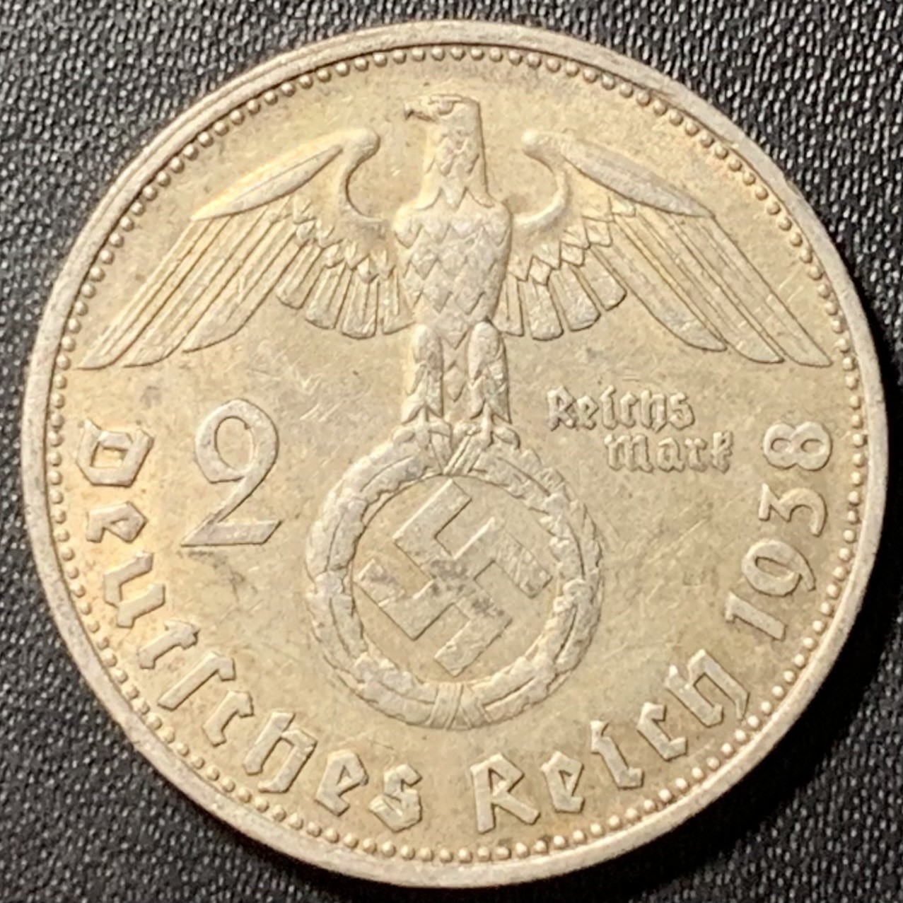 紫瑗钱币——第324期拍卖 德国 1938年 B版 兴登堡 字符 2马克 8克 0.625银