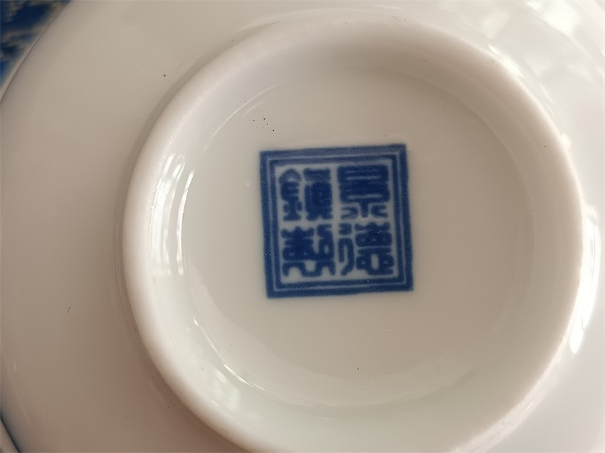 三才盖碗如鱼得水青花高白瓷元宝型盖碗