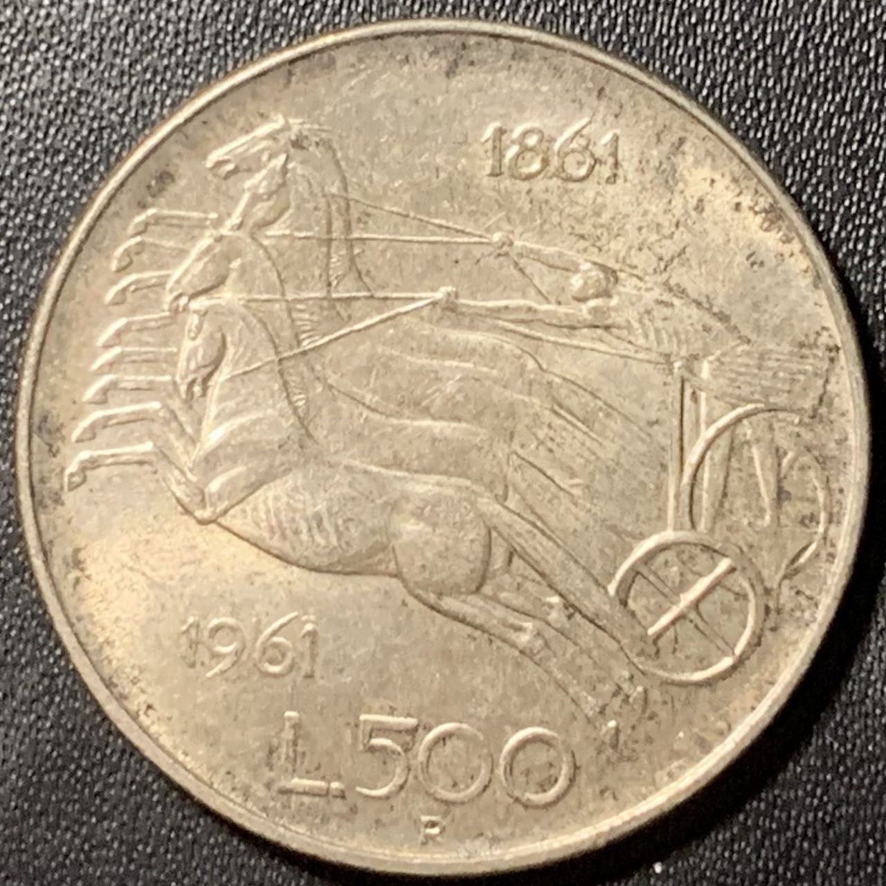紫瑗钱币——第324期拍卖 意大利 1961年 马车 500里拉 11克 0.835银 UNC