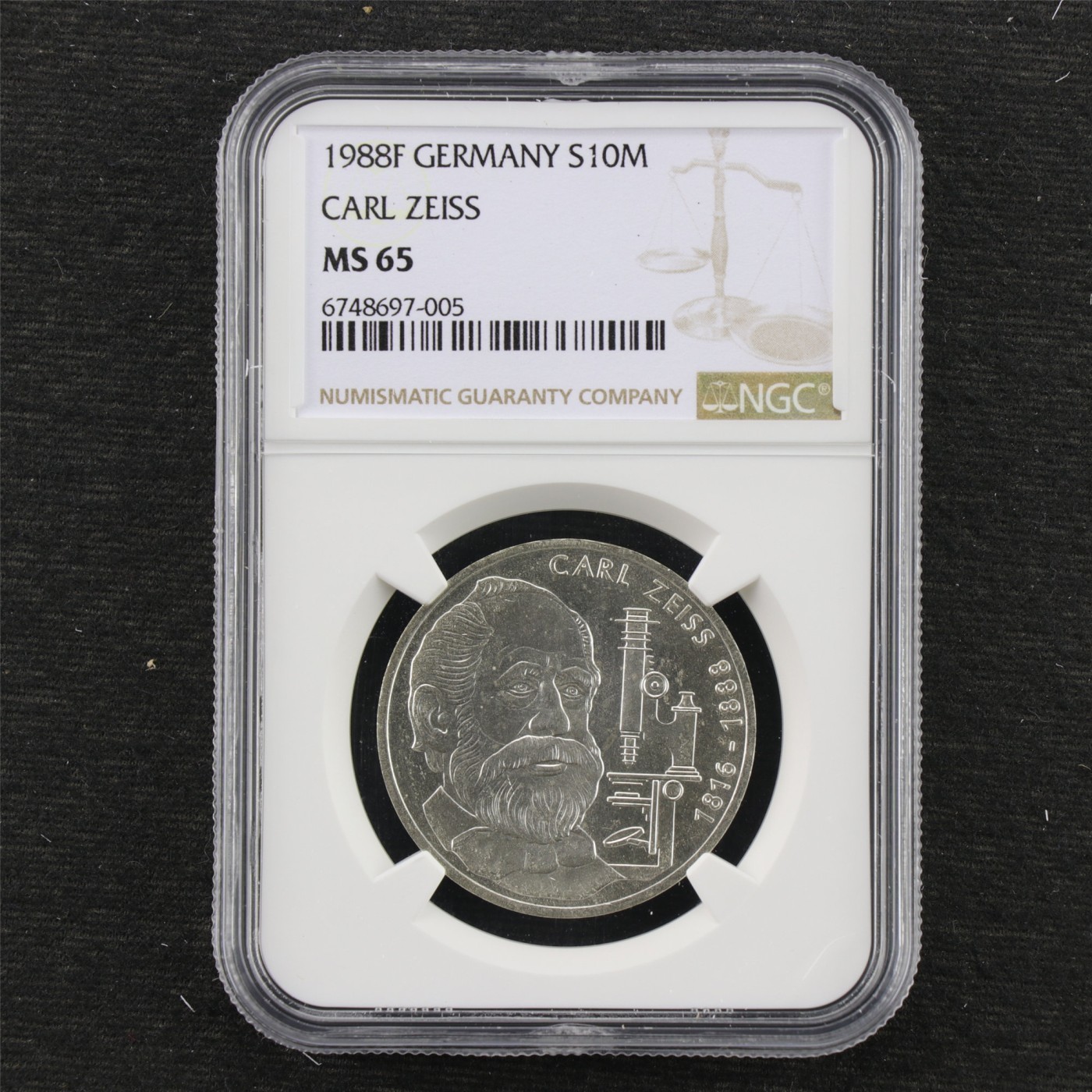 【亘邦集藏】第179期拍卖 1988年 德国银币10马克 卡尔蔡司 NGC MS65 6748697-005
