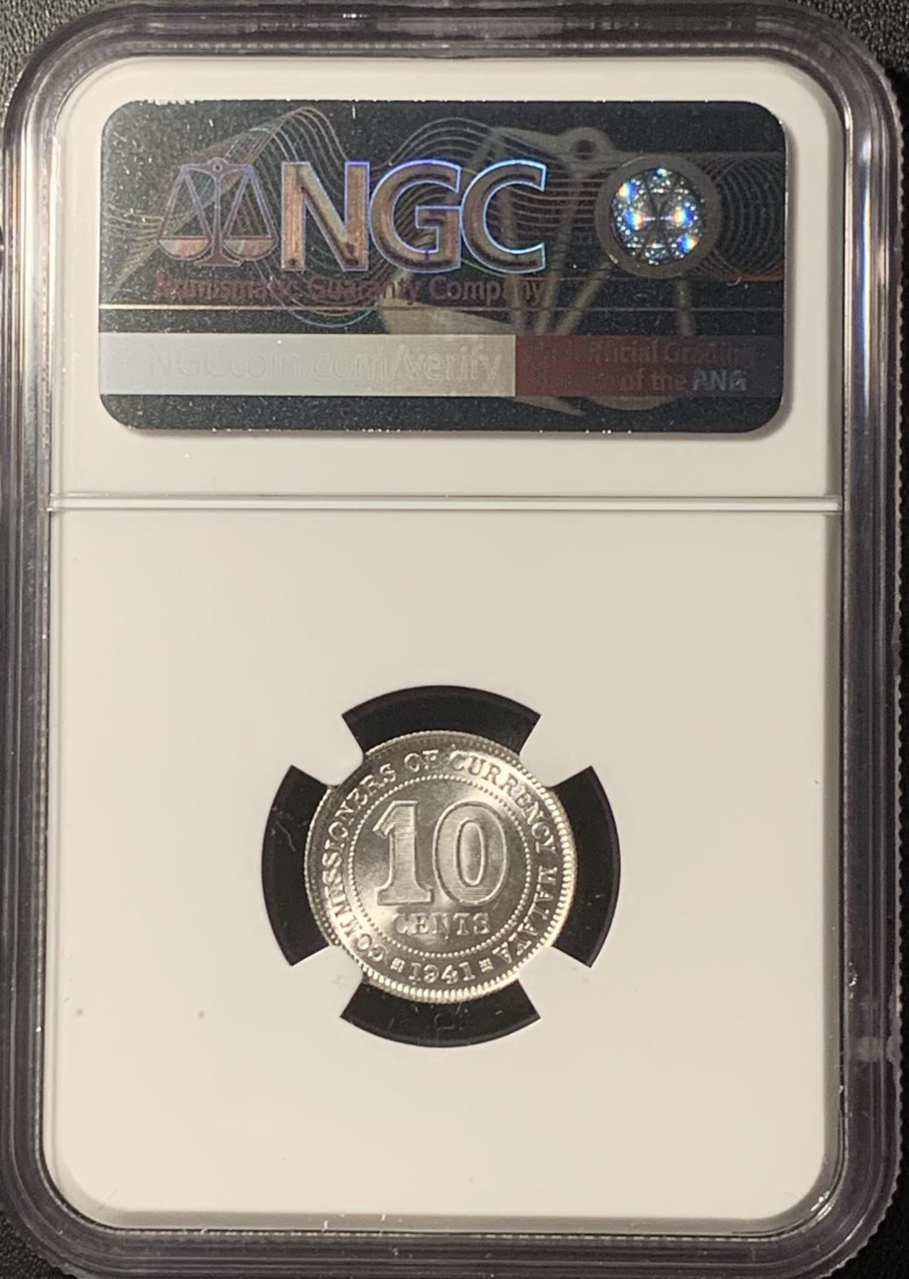 紫瑗钱币——第324期拍卖 马来亚 1941年 乔治六世 10分 银币 NGC MS64