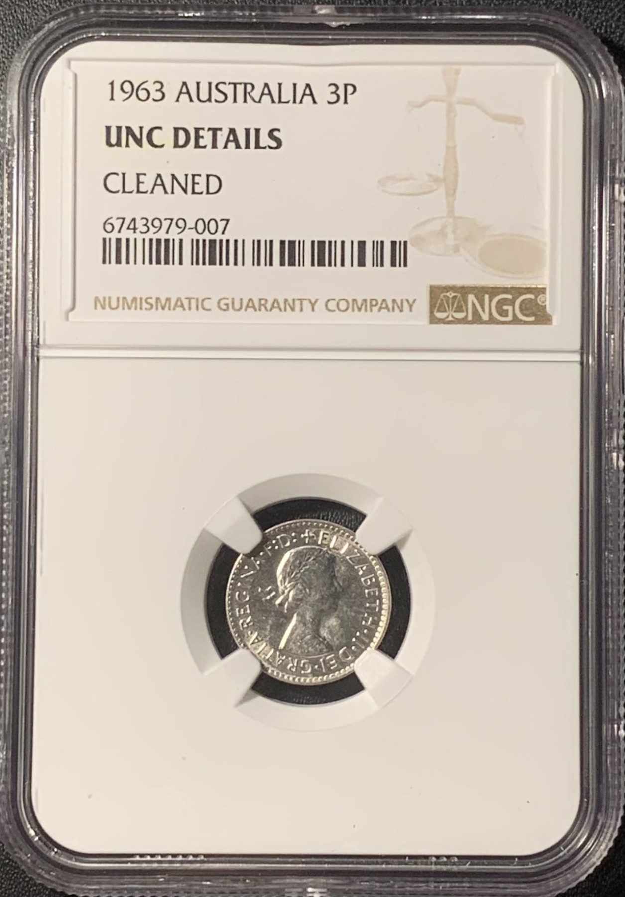 紫瑗钱币——第324期拍卖 澳大利亚 1963年 伊丽莎白二世 3便士 银币 NGC UNC Detail
