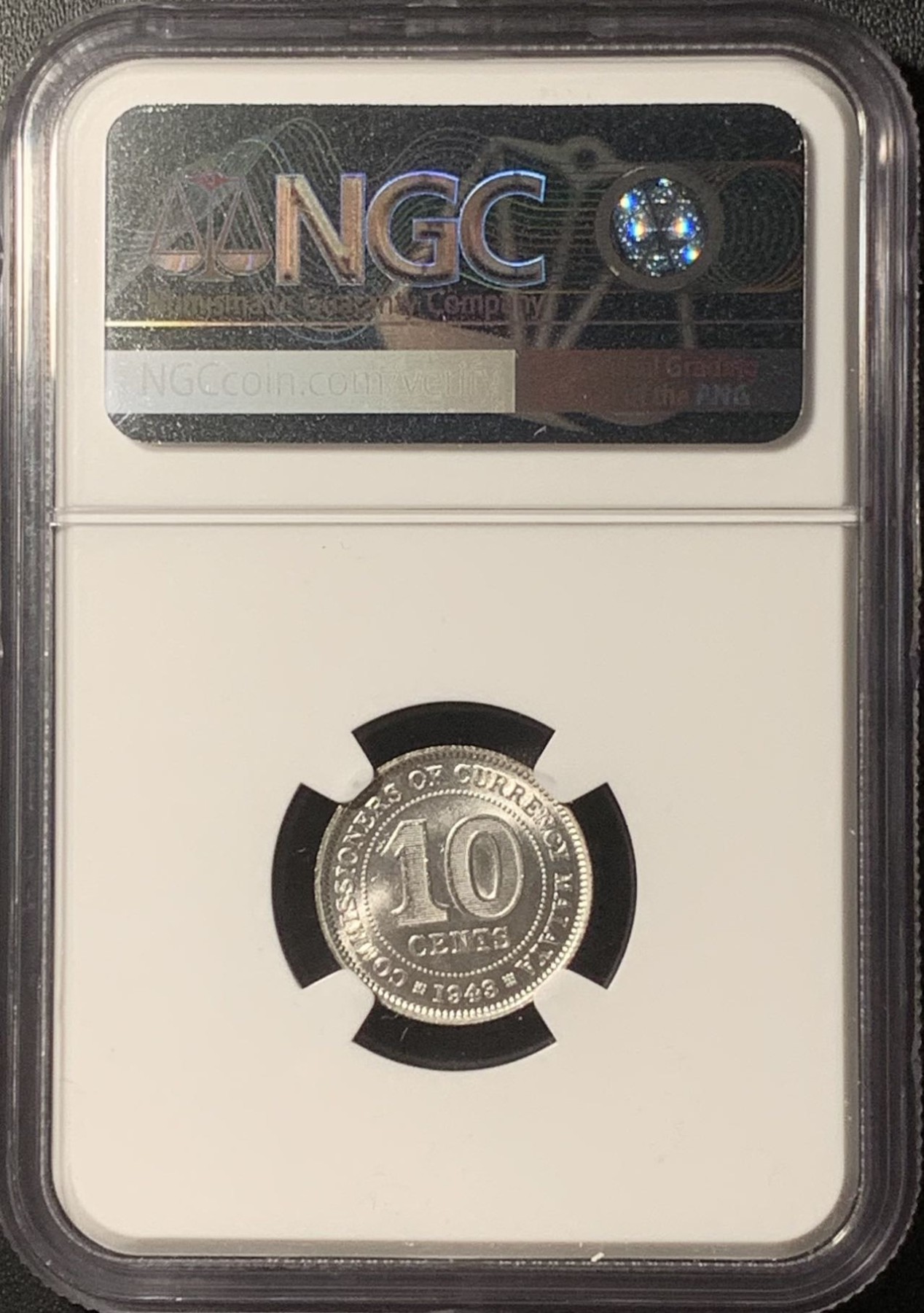 紫瑗钱币——第324期拍卖 马来亚 1943年 乔治六世 10分 银币 NGC MS64