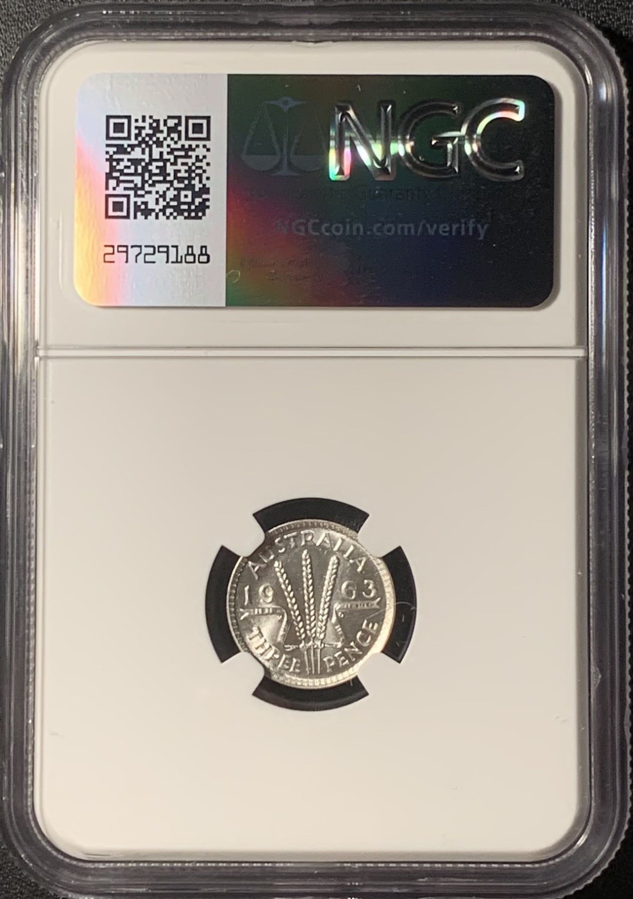 紫瑗钱币——第324期拍卖 澳大利亚 1963年 伊丽莎白二世 3便士 银币 NGC MS65