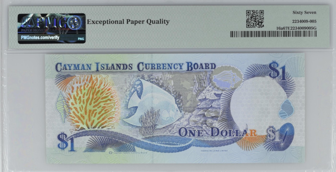 《张总收藏》125期-外币靓号典藏 开曼群岛1996年1元首发B1冠PMG67E亚军分倒置号690600 冠军68分仅2张